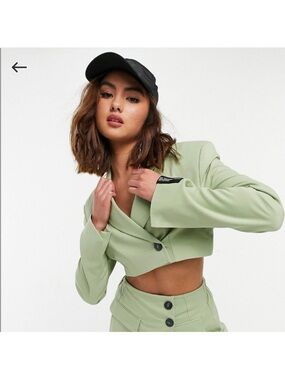 Bershka Cropped Green Blazer